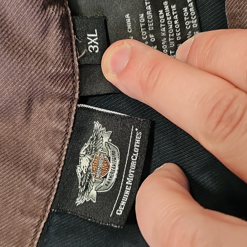 Harley-Davidson XXXL Black and Brown Collared Button Doown Shirt with Logo Patch - Picture 4 of 6